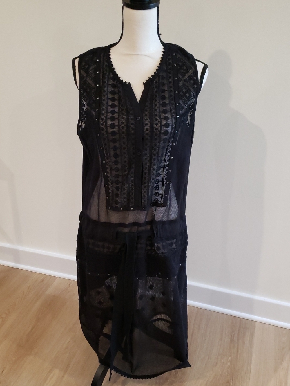 next NEW Black Semi-Sheer Mess Dress Embroidered NWT Sleeveless